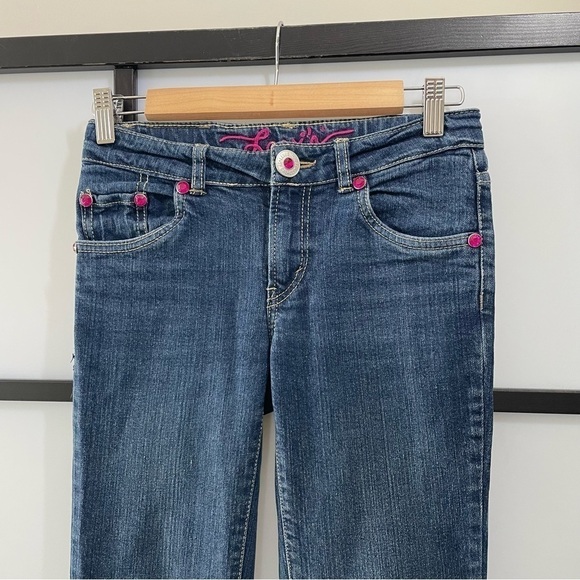 [12] Girls Levi’s Funky Fuchsia Pink Bejewelled Diamond Flare Leg Blue Jeans - Picture 5 of 11